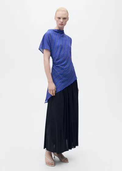 Mango Asymmetrical Striped Blouse Blue