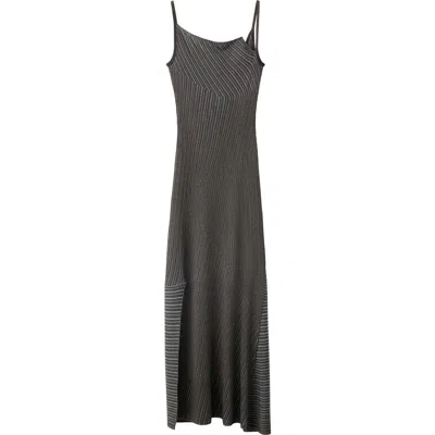 Mango Asymmetrical Striped Knit Dress In Green