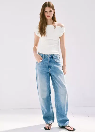 Mango Asymmetrical Studded T-shirt In White
