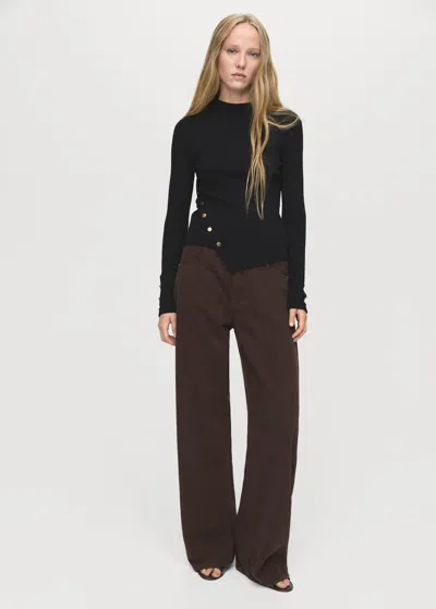 Mango Asymmetrical Sweater With Buttons Black