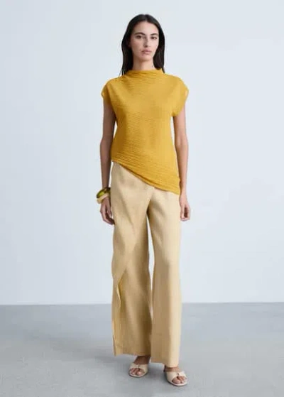 Mango Asymmetrical Textured Top Mustard