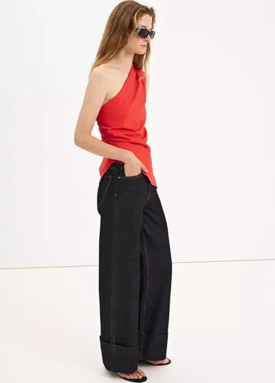 Mango Asymmetrical Top With Draped Detail In Red