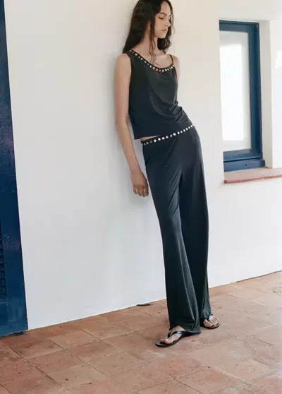 Mango Asymmetrical Top With Embroidered Buttons In Charcoal