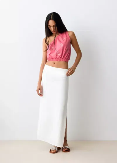 Mango Asymmetrical Top With Rhinestone Detail In Pink