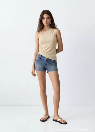 Mango Asymmetrical Top With Ruched Side In Gold