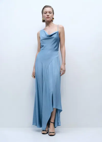 Mango Asymmetrical Wrinkled Effect Dress Sky Blue