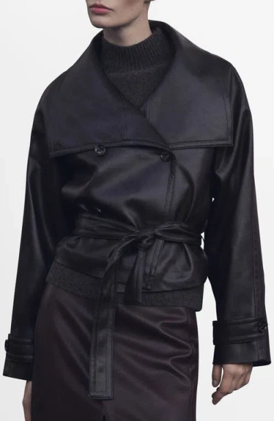 MANGO MANGO AURO DOUBLE BREASTED FAUX LEATHER JACKET