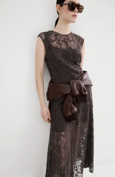 Mango Avenue Lace Midi Dress In Brown