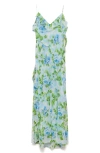 Mango Azalie Floral Ruffle Slipdress In Blue