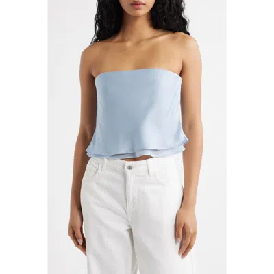 Mango Azur Strapless Crop Top In Blue