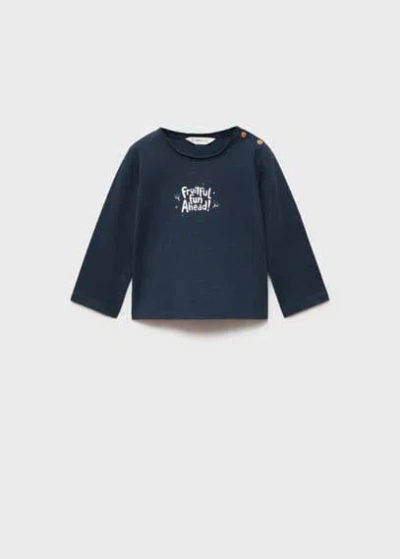 Mango Baby Babies' - T-shirt Message Imprimé Bleu Marine Foncé - 6-9 Mois - Enfants In Blue