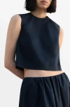 Mango Back Button Crop Top In Blue