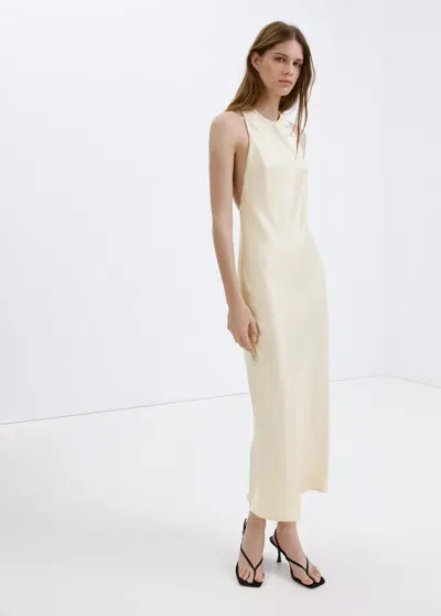 Mango Back Detail Satin Dress In Pastel Yellow