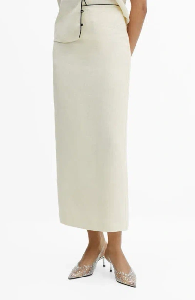 Mango Back Slit Linen Skirt In Vanilla