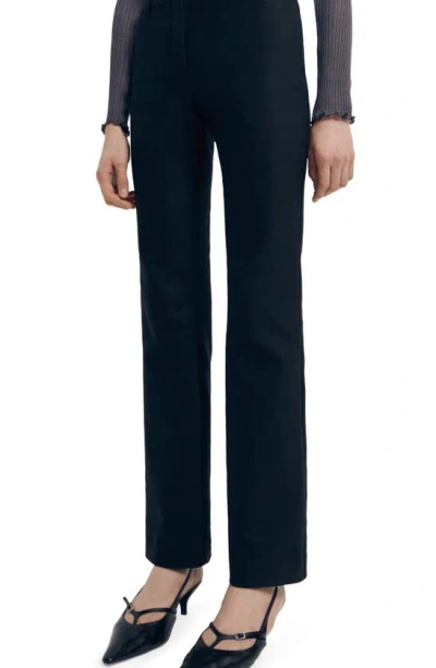 Mango Back Zip Slit Cotton Blend Pants In Black