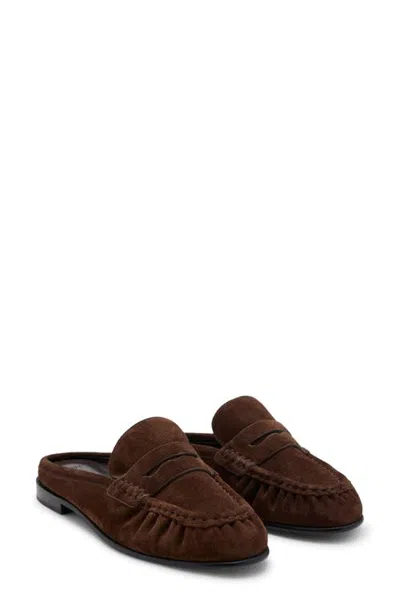 Mango Backless Leather Loafer In Chocolate