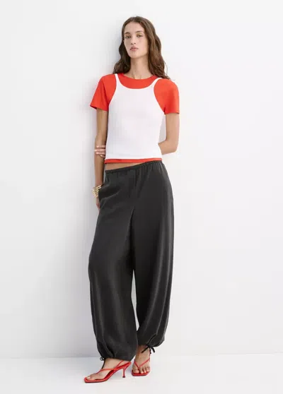 Mango Baggy Pants With Elastic Waistband In Black