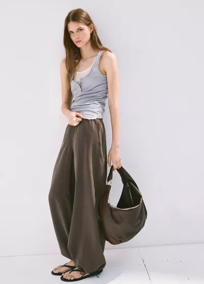 Mango Baggy Pants With Elastic Waistband In Brown