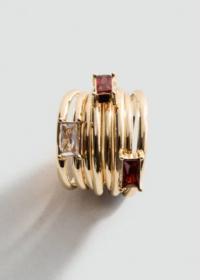 Mango Bague Cristaux Combinés Or - Femme - M -  In Orange