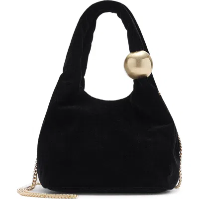 Mango Ball Detail Velvet Handbag In Black