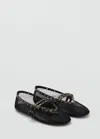 Mango Studded Buckle Strap Mesh Ballet Flat In Noir