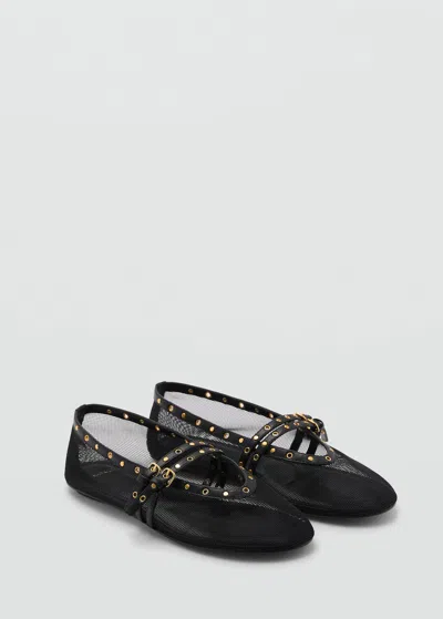 MANGO BALLERINE EN MESH AVEC DÉTAILS DÉCOUPÉS NOIR - FEMME - 38 - MANGO