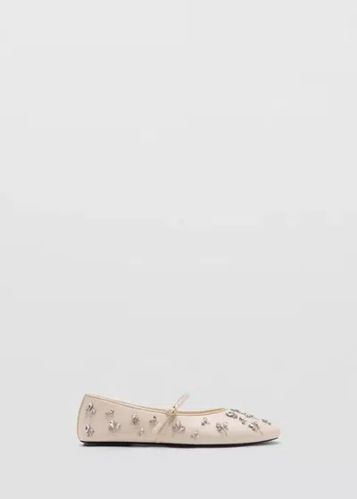 Mango Ballerines Avec Détail De Strass In Écru