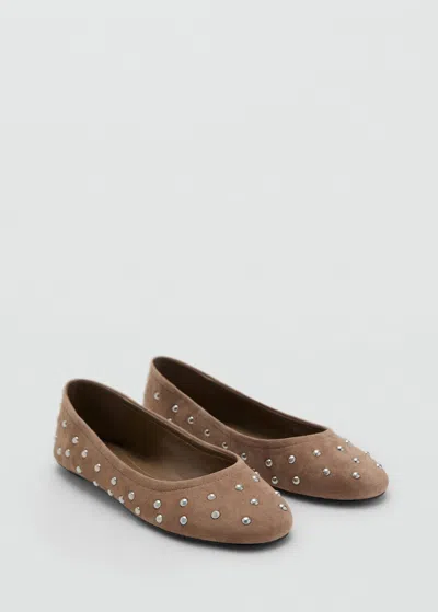 Mango Ballerines Cuir Cloutées Sable - Femme - 41 -  In Brown