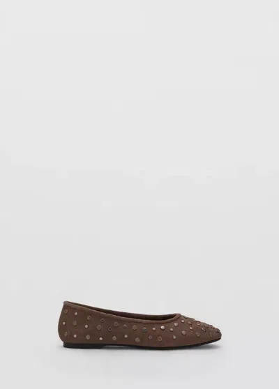 Mango Ballerines Cuir Cloutées In Sable