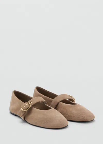 Mango Suede Leather Ballet Flats In Sand