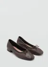 Mango Leather Ballet Flats With Bow Chocolate In Brown