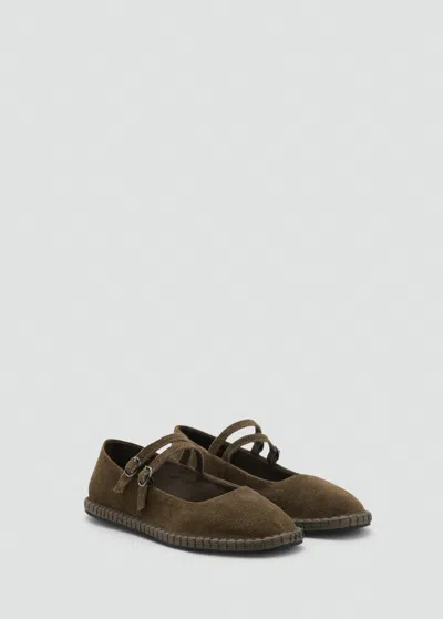 Mango Kids' Suede Ballet Flats Khaki In Brown