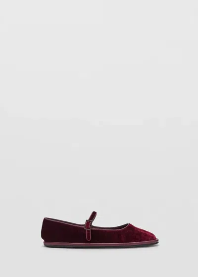 Mango Ballerines En Velours À Boucle In Bordeaux