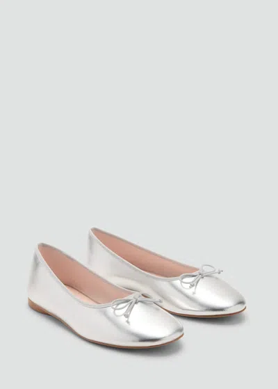 Mango Kids' Metallic Ballet Flats With Bow In Silver