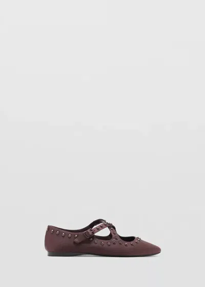Mango Ballerines Satinées Cloutées In Chocolat