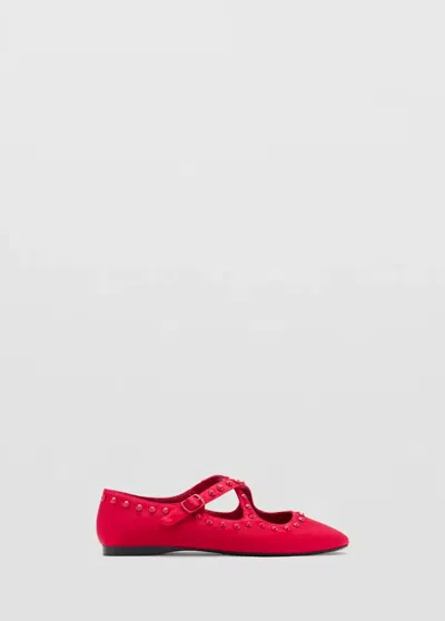 Mango Ballerines Satinées Cloutées In Rouge