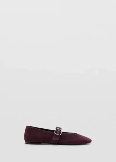 Mango Ballerines Suède Boucle In Bordeaux