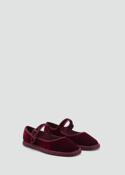 Mango Kids' Velvet Ballerinas In Burgundy