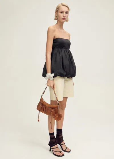 Mango Balloon-effect Ramie Top Black