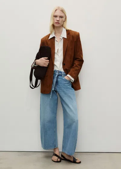 Mango Jean Ballon Ceinture Bleu Moyen - Femme - 46 -