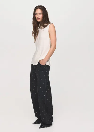 Mango Jean Ballon Aillets Black Denim - Femme - 42 -