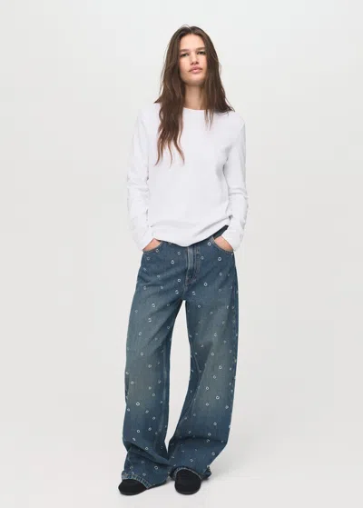 Mango Jean Ballon Aillets Bleu Foncé Vintage - Femme - 40 -  In Blue