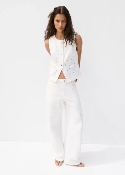 Mango Balloon Jeans With Openwork Embroidery In White
