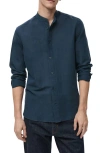 Mango Band Collar Linen Blend Button-up Shirt