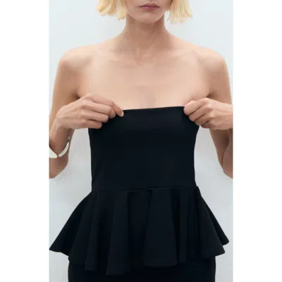 Mango Bandeau Peplum Top In Black