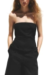 Mango Strapless Linen Top In Black