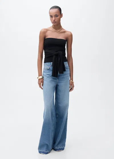 Mango Bandeau Top With Knot Detail Black