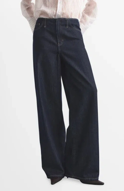 Mango Bandless Mid Rise Wide Leg Jeans In Blue