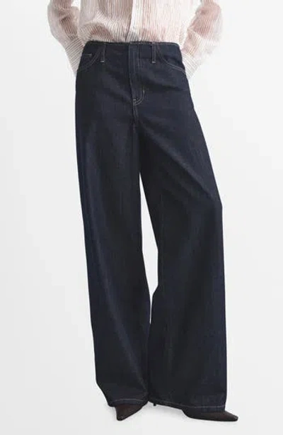 Mango Bandless Mid Rise Wide Leg Jeans In Blue