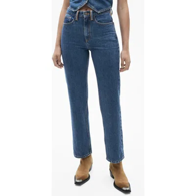 Mango Bannack Contrast Detail Jeans In Dark Blue